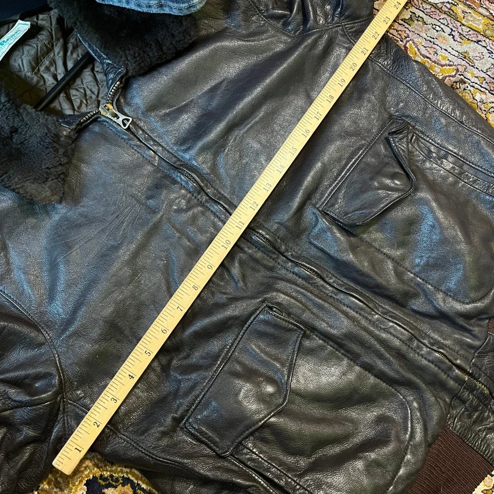 80s VTG LL Bean Leather Flight Jacket G-1 Bomber Brown Mouton Goatskin L.L. Bean